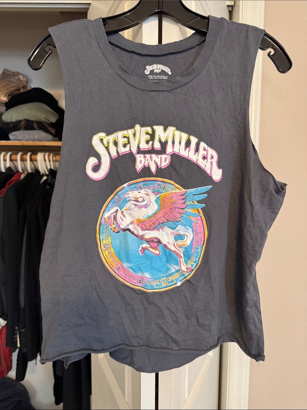 Fun Steve Miller Band Charcoal Graphic Tank with Pegasus